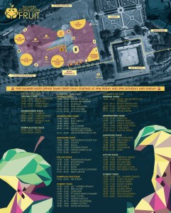 Forbidden Fruit Festival map and stage times.