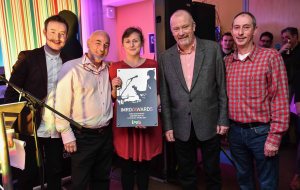 Una Molloy accpeting the IMRO Outstanding Contribution to Live Music Award 2015 with Paddy McKenna, Johnny Lappin, Keith Donald & Steve Lindsey.